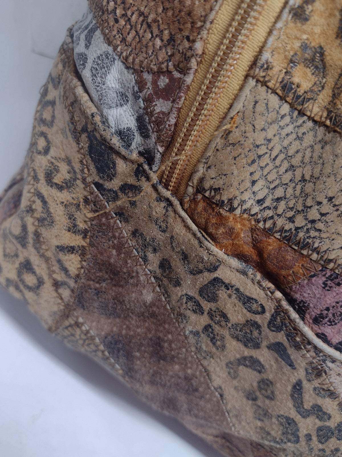 Y2K Patchwork Suede Leather Hobo Bag Animal Print Boho Oversized Weekender