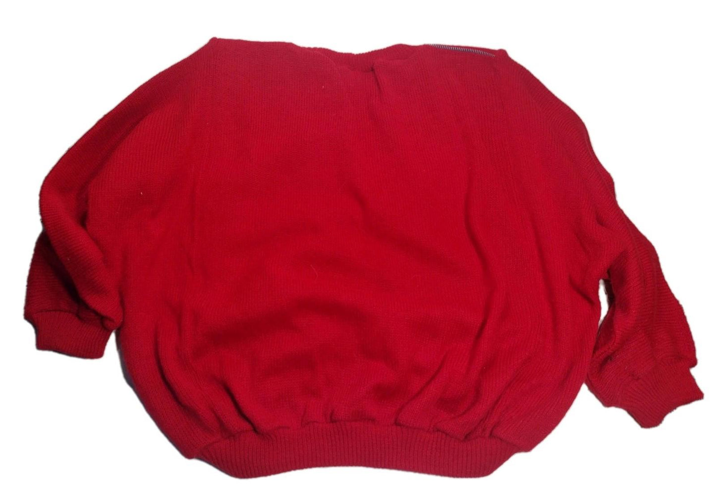 Vintage 80s Red Batwing Sweater Tapestry Parrot Panel Wool Blend Dolman L