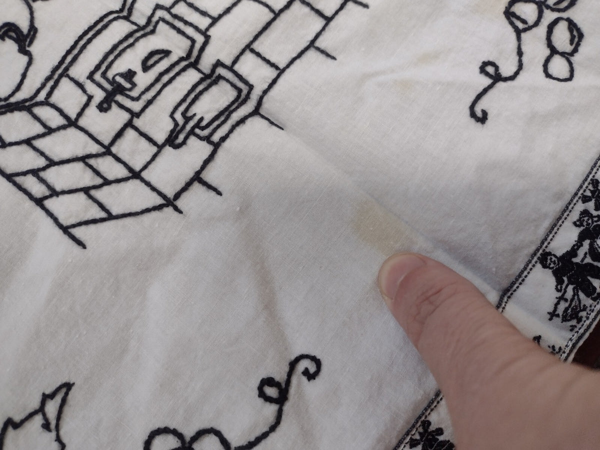 Vintage Slovak Embroidered Kitchen Wall Cloth Folk Art Proverb Textile