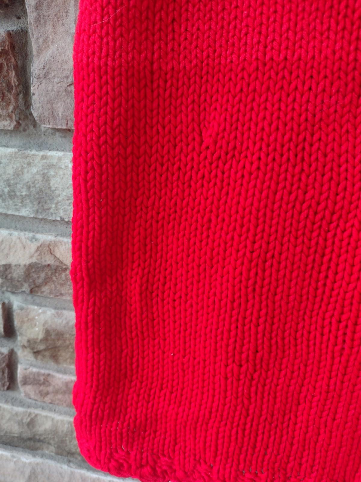 š„Handmade VTG 90s Bright Red Knit Vest Tunic Kangaroo Pocket Scalloped Trim S/M