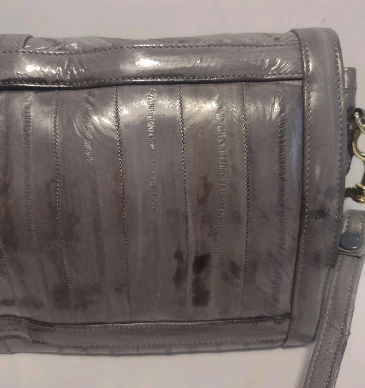 ❤️ Vintage 70s ULTRA EEL SKIN CLUTCH SHOULDER BAG Gray REMOVABLE STRAP