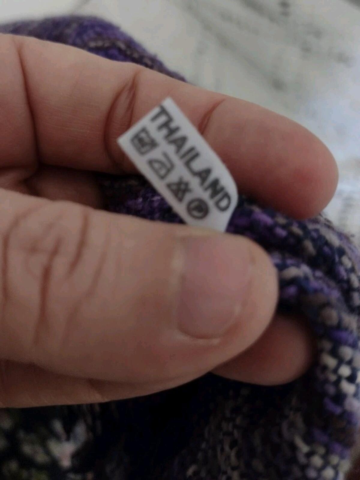 Handwoven Thai Cotton Poncho Purple Striped Fringe Shawl Snap Neck