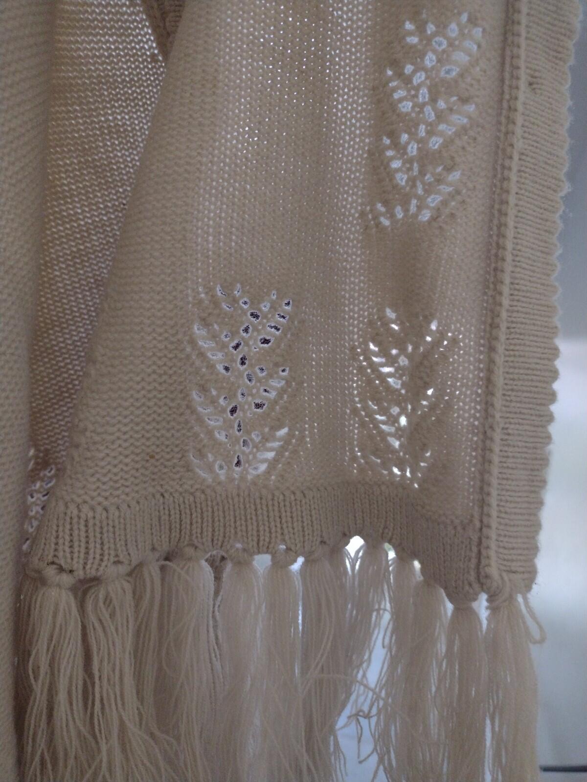 VTG 70s Sweater Bee Hong Kong Knit Poncho Cape Beige Eyelet ButtonsDeadstock