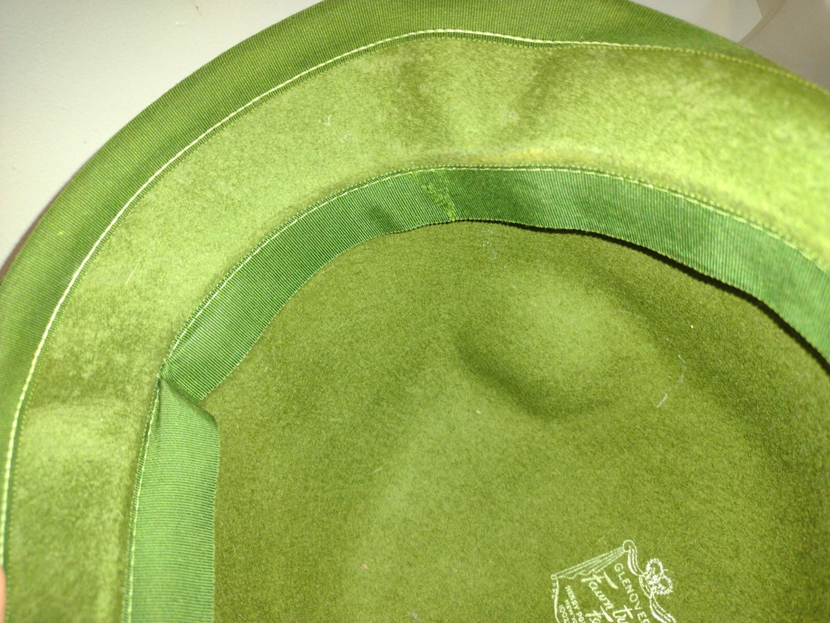 Vintage 1960s Womens Glenover Felt Hat Olive Green Mod Cloche Henry Pollak