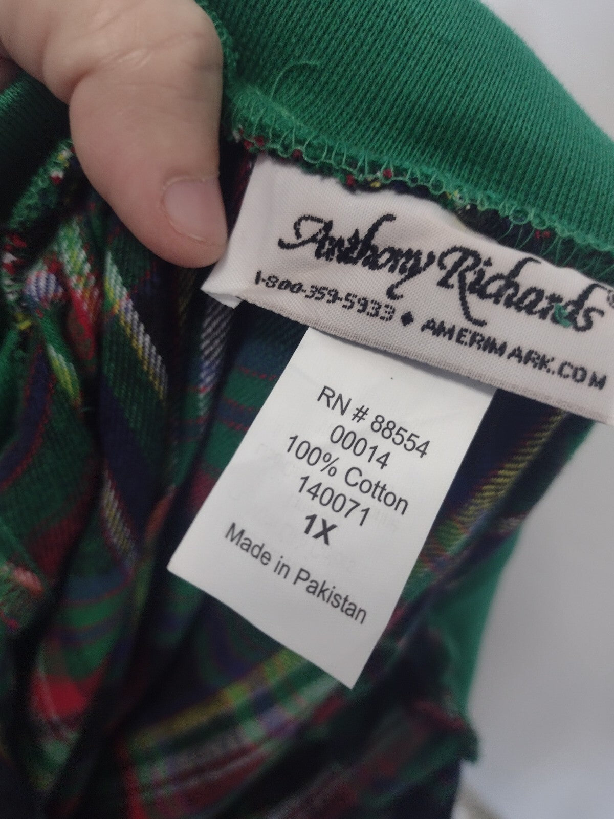 Vintage Anthony Richards 1X Plaid Flannel Nightgown 100% Cotton Maxi Half Zip