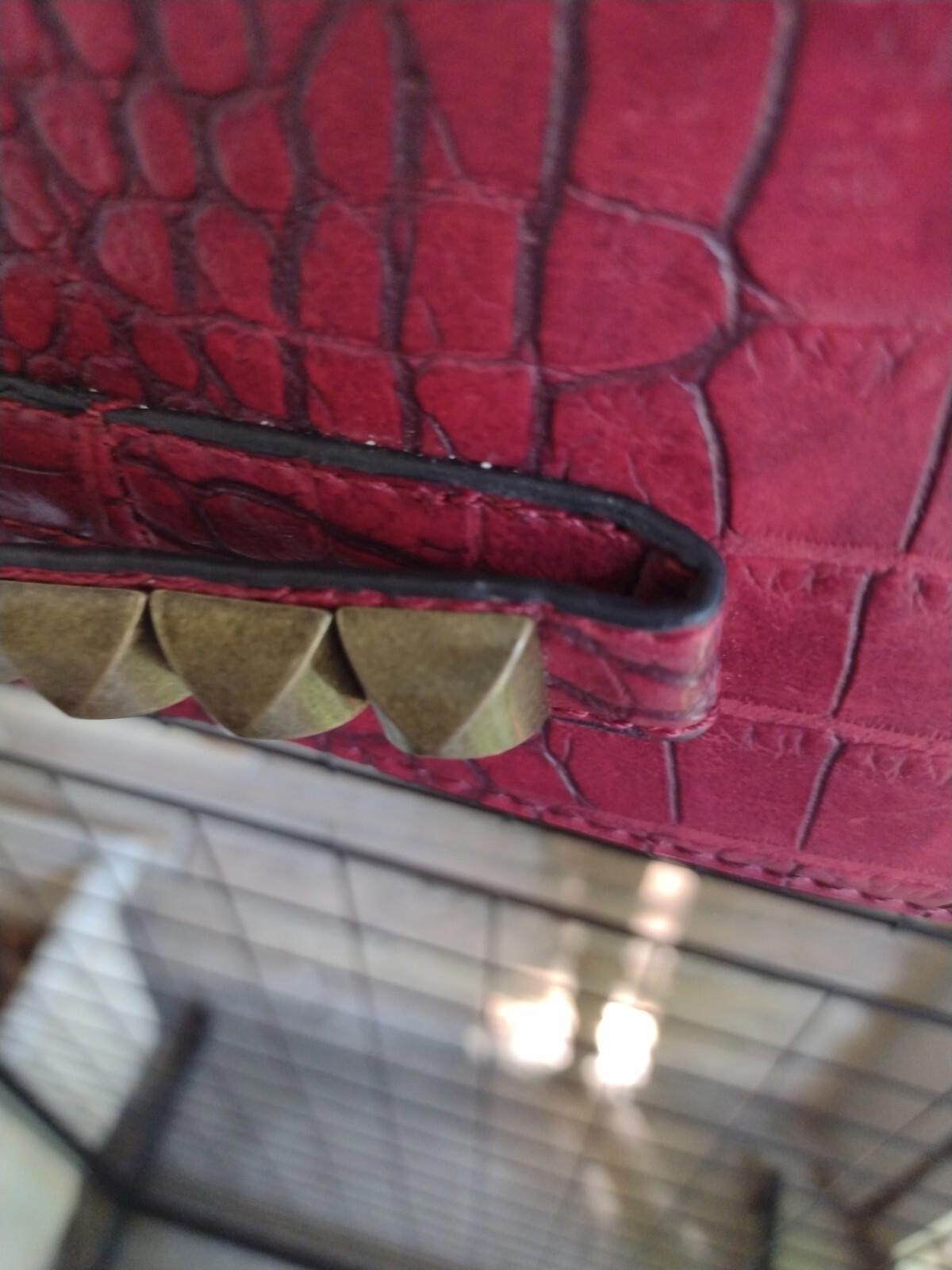 New Red Vegan Leather Croc Embossed Shoulder Bags / Clutch W Brass Stud Accents