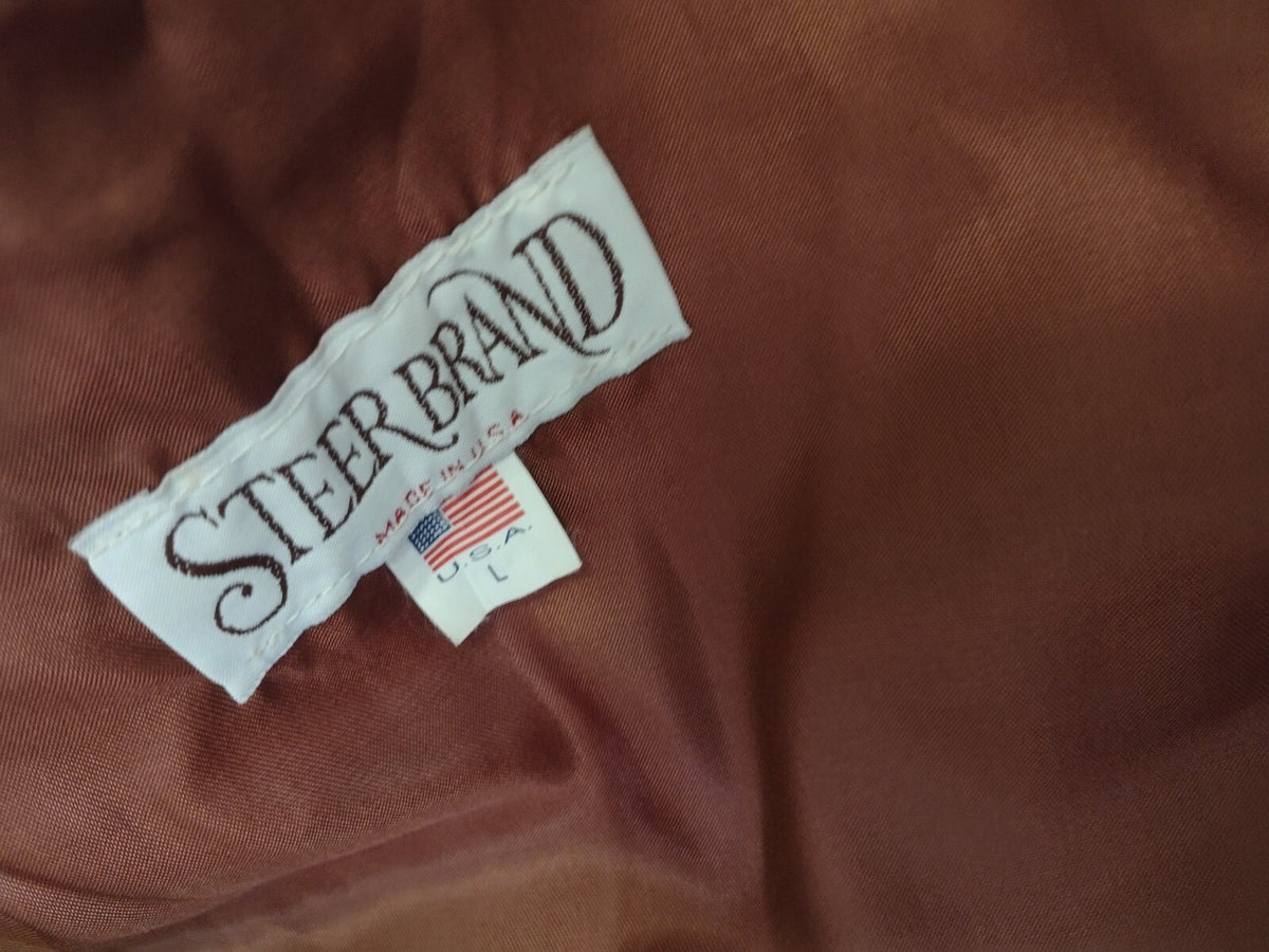 Vintage Steer Brand Leather Vest Men L Made USA Western Cowboy 70s 80s Brown