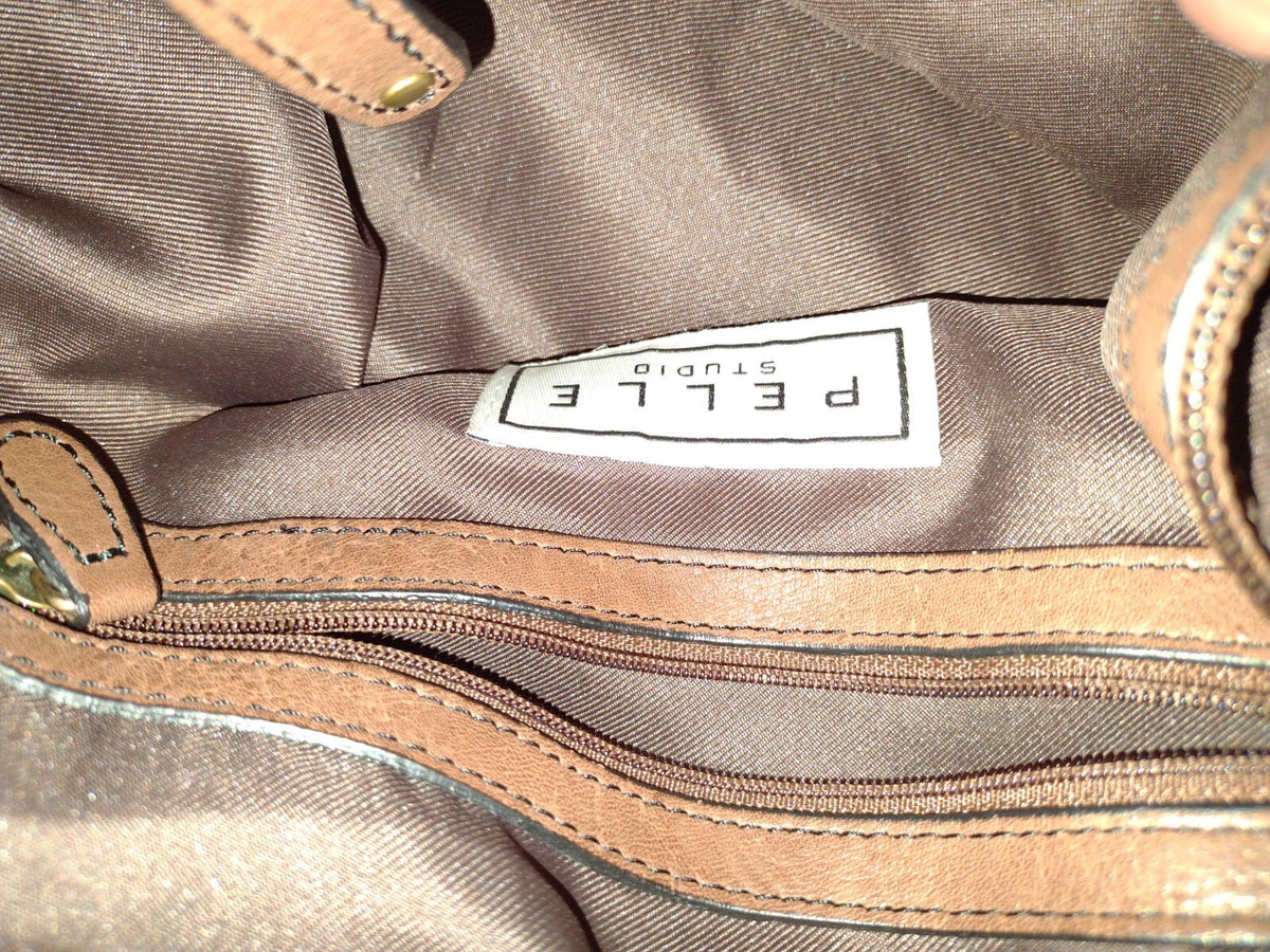 Y2K Boho Genuine Leather Satchel Brown Slouchy Pelle Studio Shoulder Bag