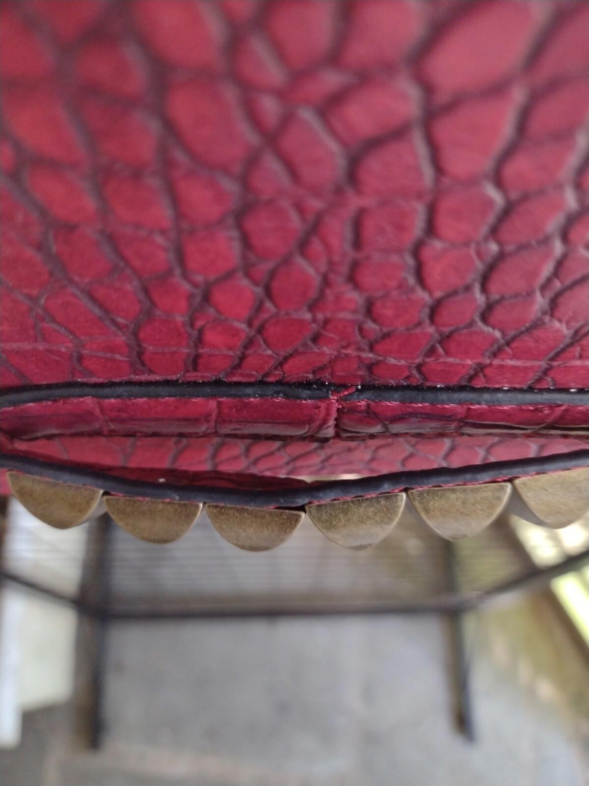 New Red Vegan Leather Croc Embossed Shoulder Bags / Clutch W Brass Stud Accents