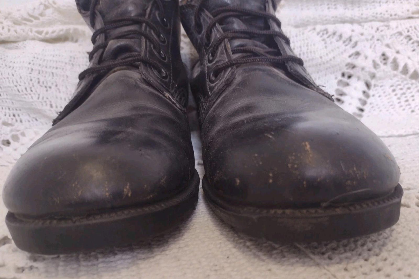 Vintage 1981 Black Leather Combat Boots 8.5R PH Code Original Laces & Soles