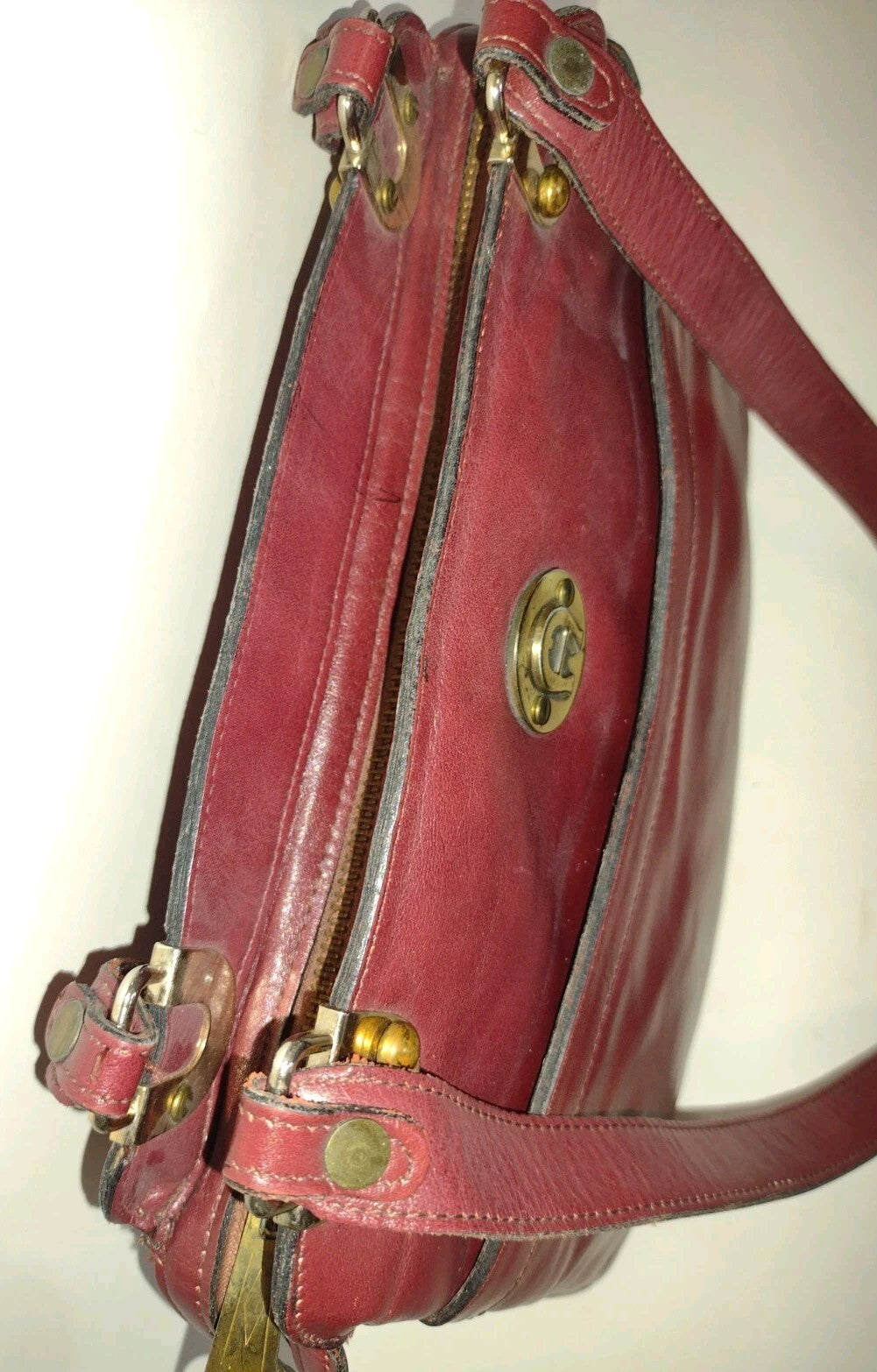 Vintage 70s Etienne Aigner Oxblood Leather Shoulder Bag Organizer Purse