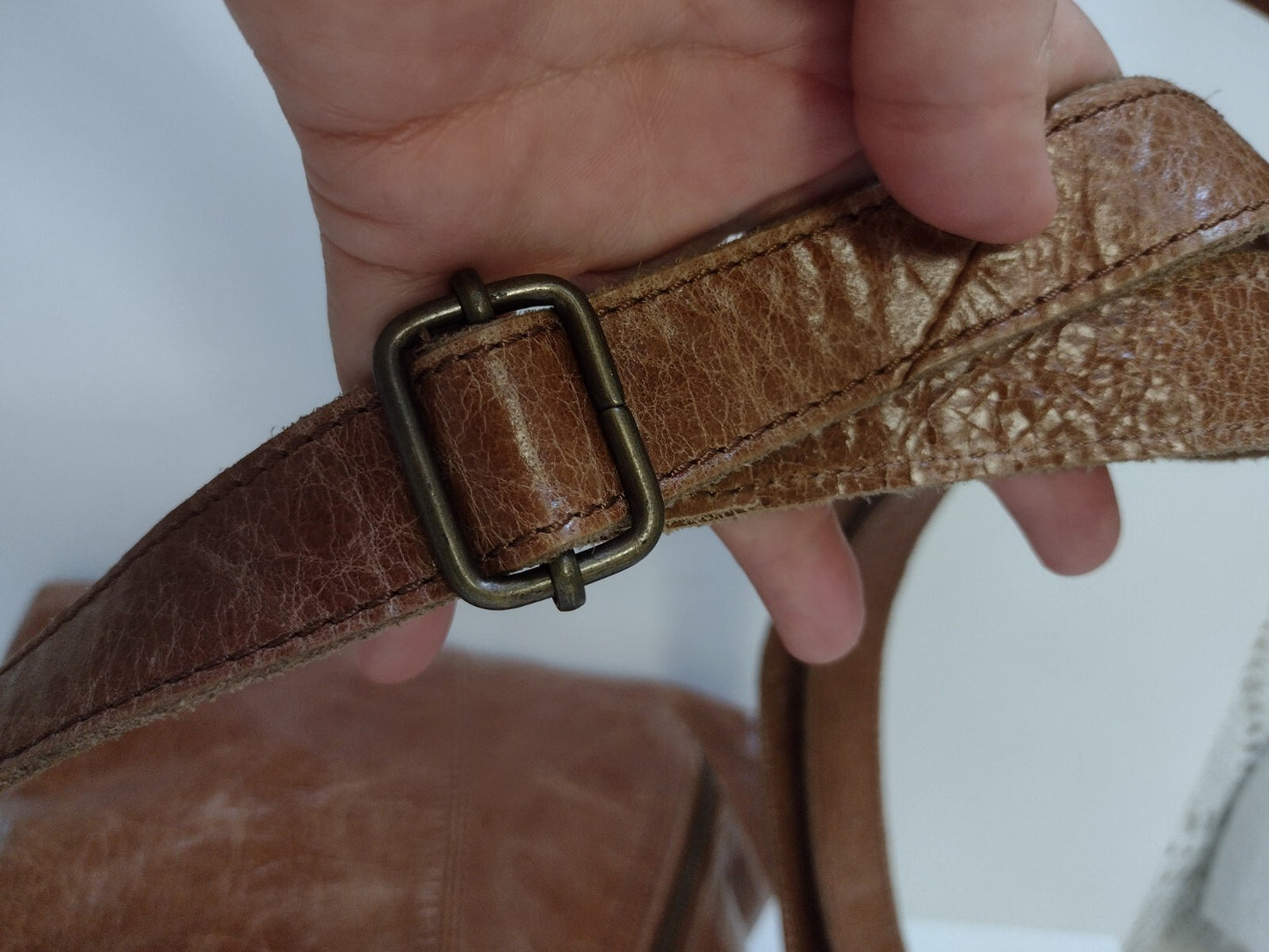 Brown Waxed Leather Foldover Crossbody Bag Boho Moto Messenger Distressed