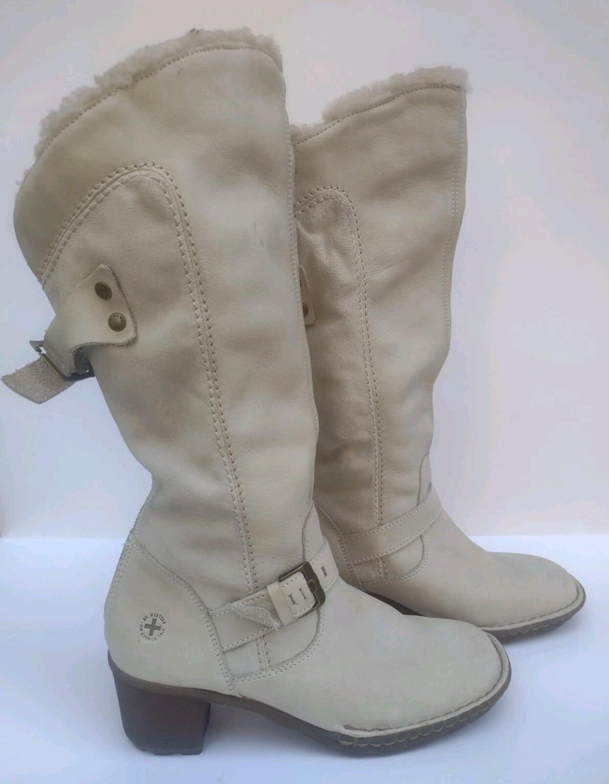 Dr Martens 11696 Tall Moto Engineer Shearling Boots Cream Leather US 10