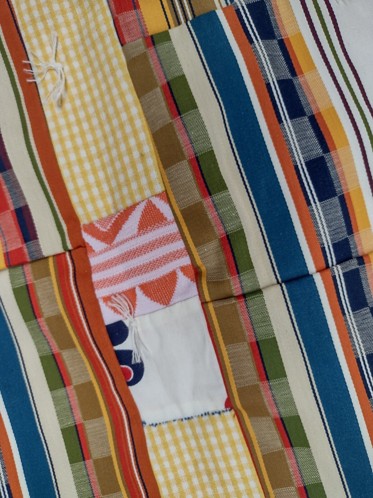 Vintage 1970s Handmade Patchwork Quilt 68x86 Tied Scrap Coverlet Retro Folk Art