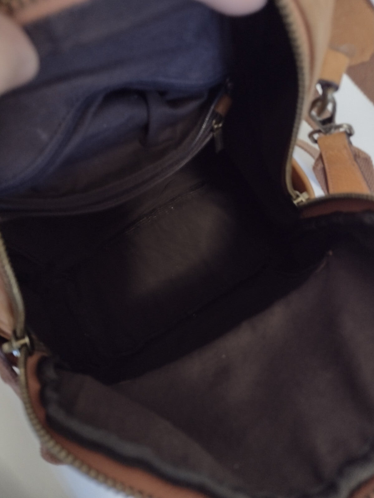 Boho Cognac Leather Backpack Distressed Rucksack Utility Pocket Y2K Style Bag