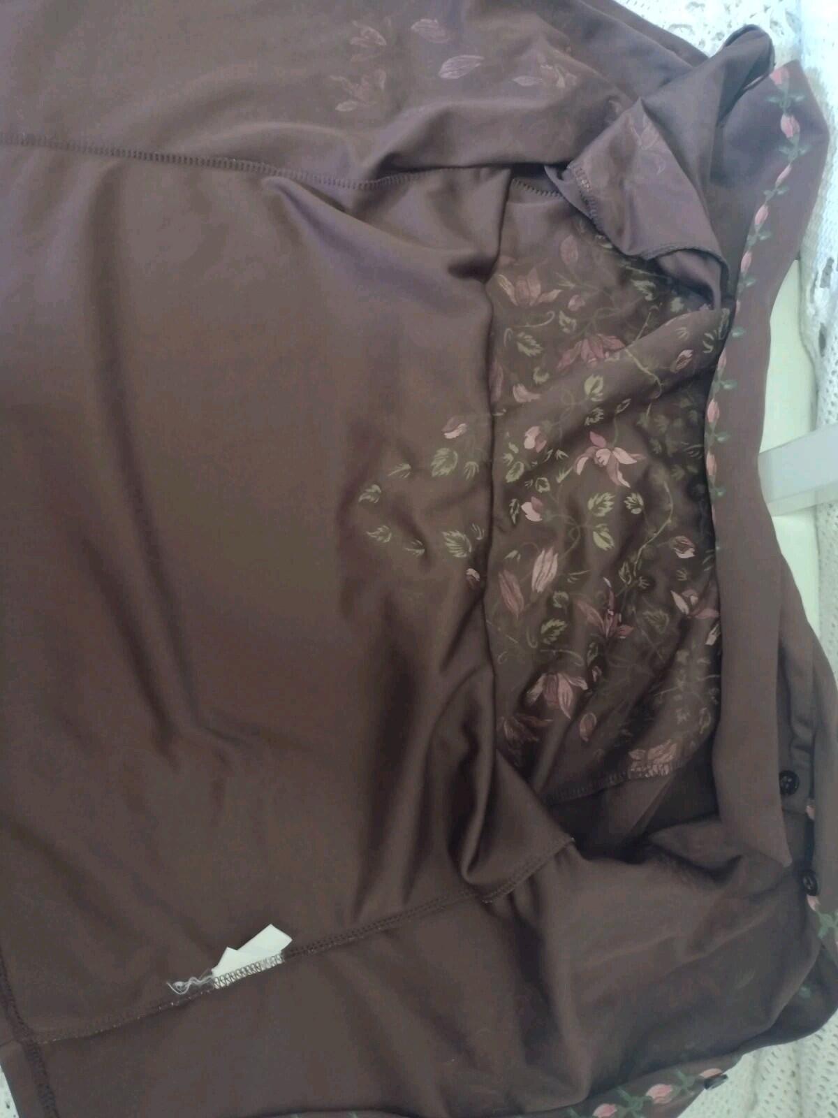 70s Brown Floral Print Button Up Blouse Long Sleeve Boho XS