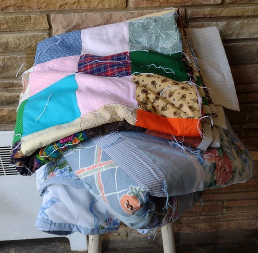 Set of 2 Handmade Quilts Twin Full Patchwork Floral Hand Tied Cottage Country
