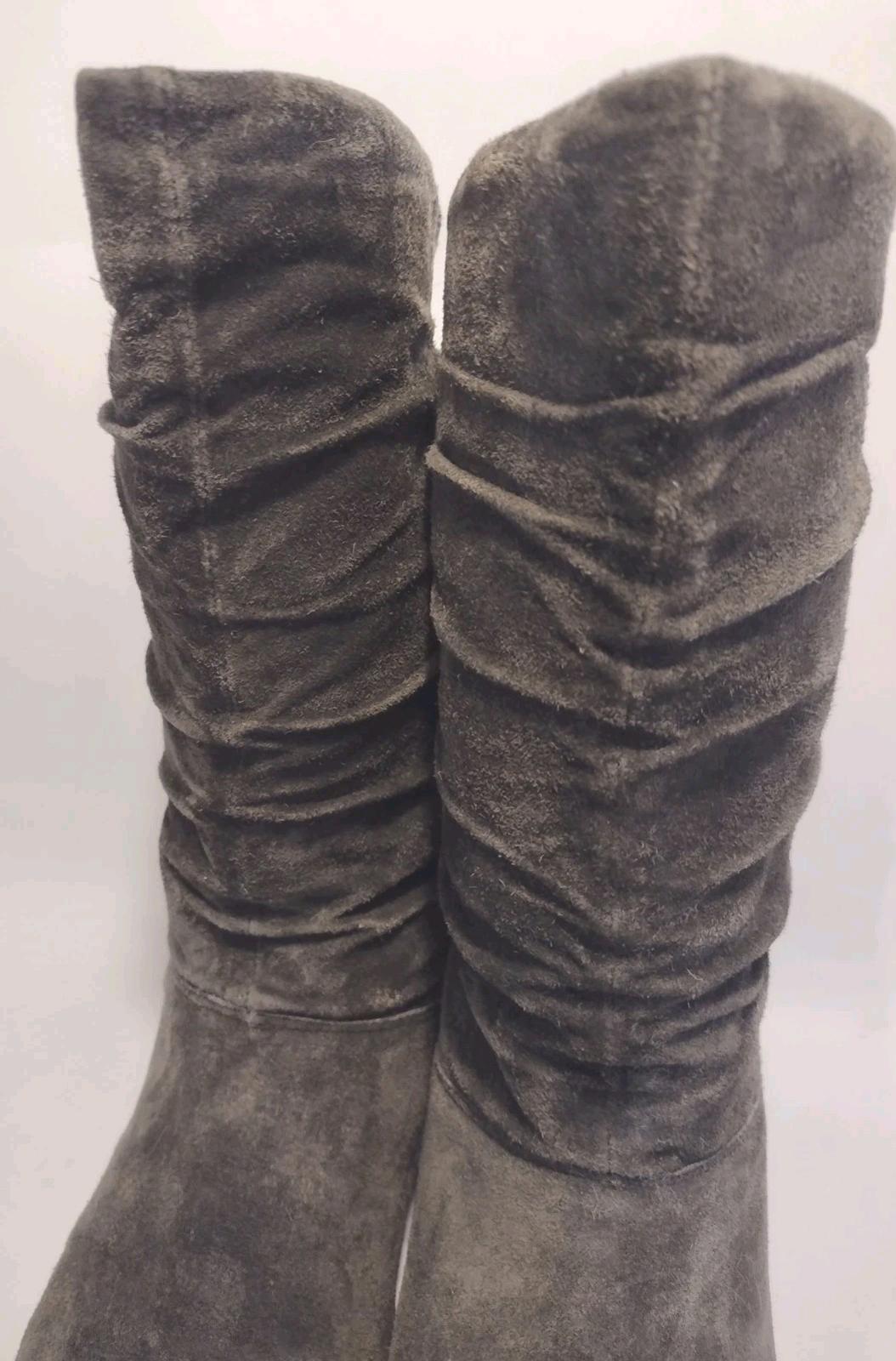 Vintage 90s Fanfares “Estell” Slouch Suede Boots Dark Gray Size 8.5 Soft & Rare
