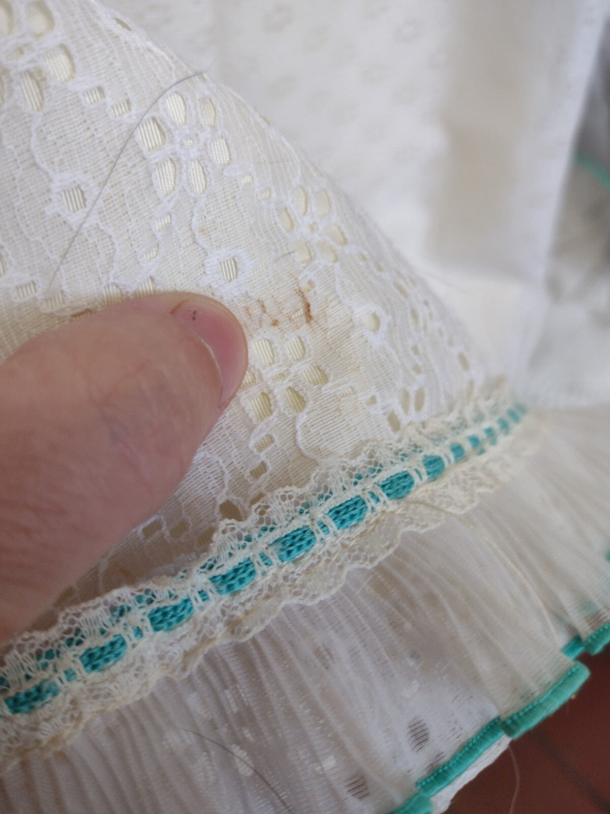 Vintage 70s Nadine Prairie Maxi Dress Ivory Lace Turquoise Victorian XS