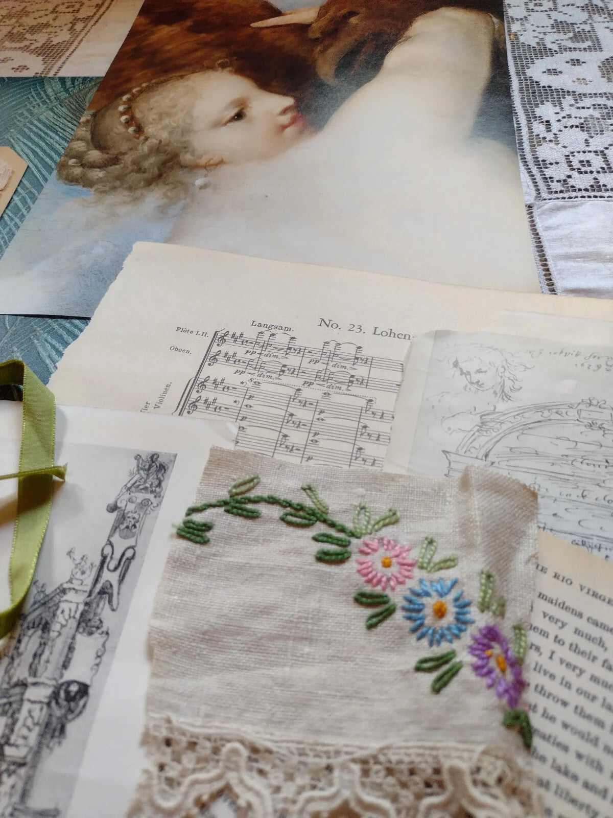Victorian Peacock Ephemera Pack Vintage Book Pages Textiles Junk Journal Collage
