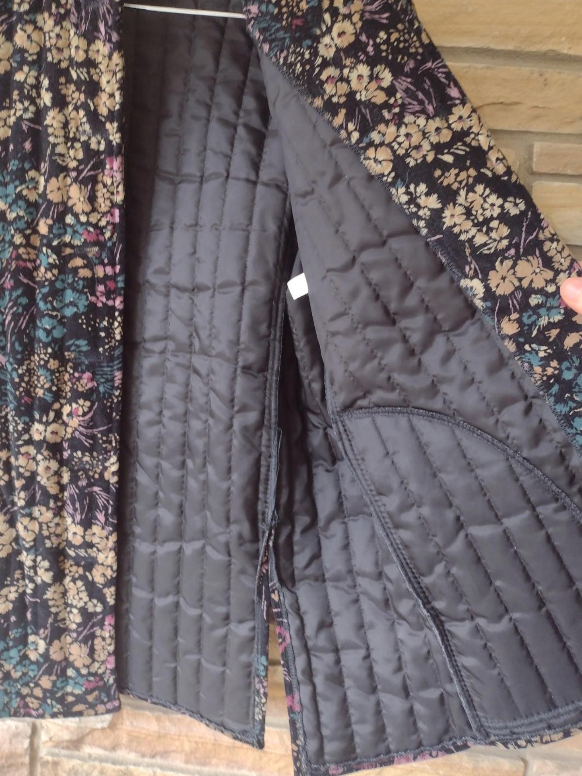 Vintage 80s Quilted Velvet Floral Jacket Toggle Buttons Mandarin Collar Lot 9/10