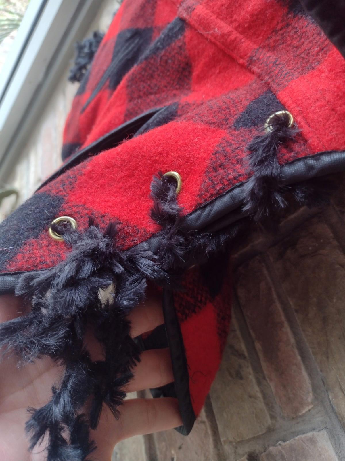 Vintage 60s 70s Wool Buffalo Plaid Cape Poncho Red Black Laced Sides