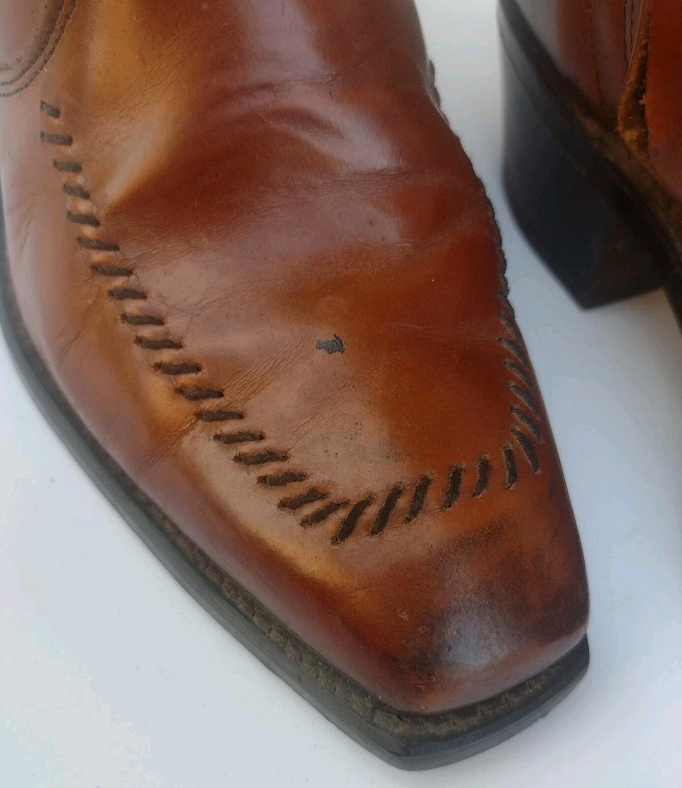 Wrangler Western Ankle Boots USA Vintage 60s Leather Zip Cuban Heel 7D