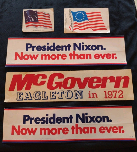 1972 Nixon McGovern Eagleton Bumper Stickers Bicentennial Flag Ephemera Lot