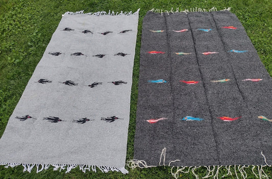 Vel-Mex Mexican Bird Throw Blankets Pair Woven Acrylic Boho Fringe 74in