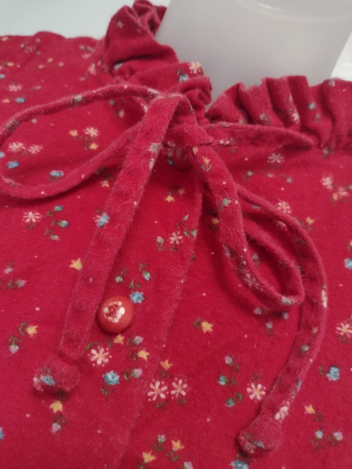 VTG 70s Avon Fashions Red Floral Prairie Dress flannel 7/8