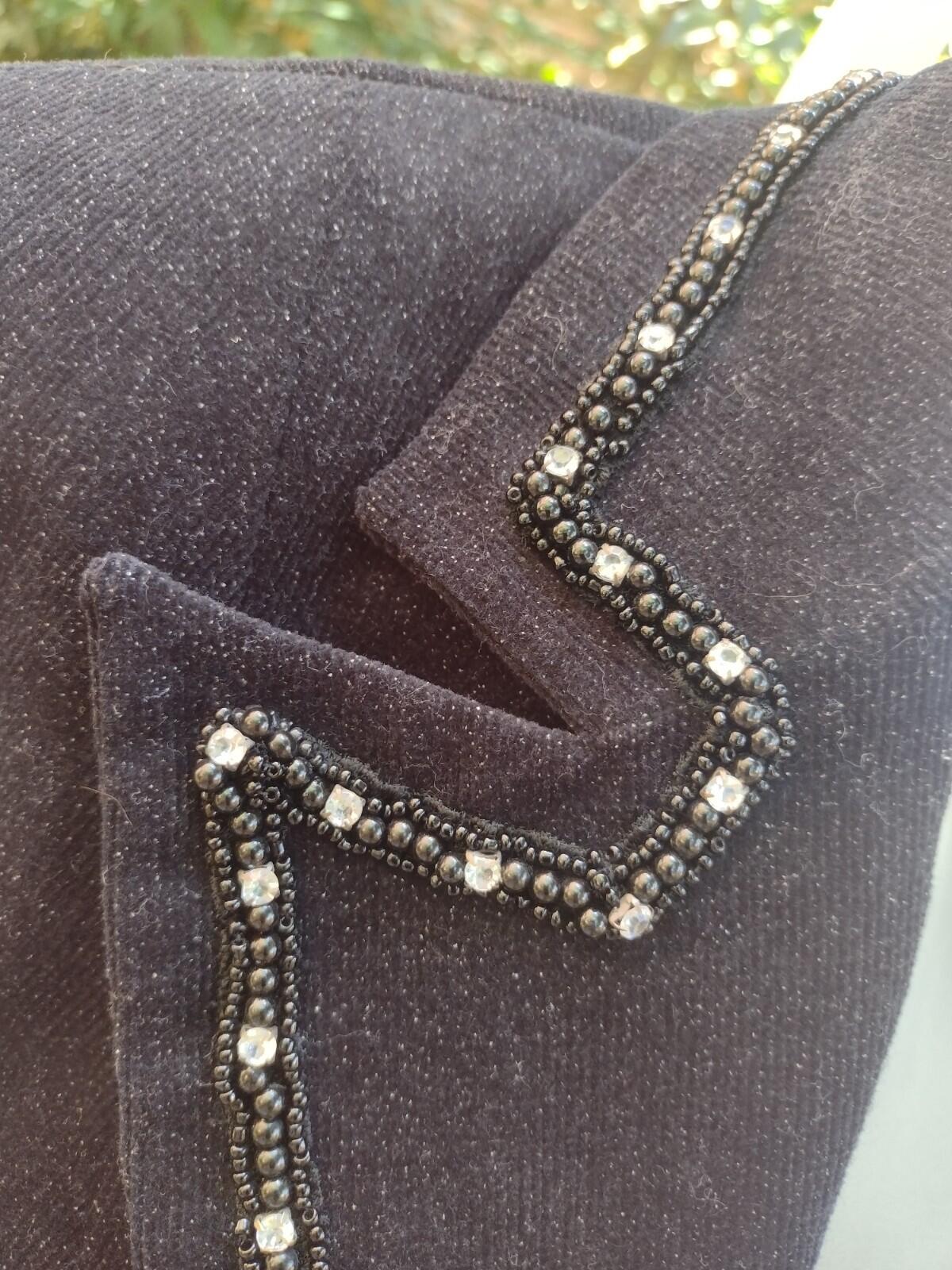 NWT Y2K Bisou Bisou Black Glitter Corduroy Beaded Sequin Lace Back Jacket Sz M