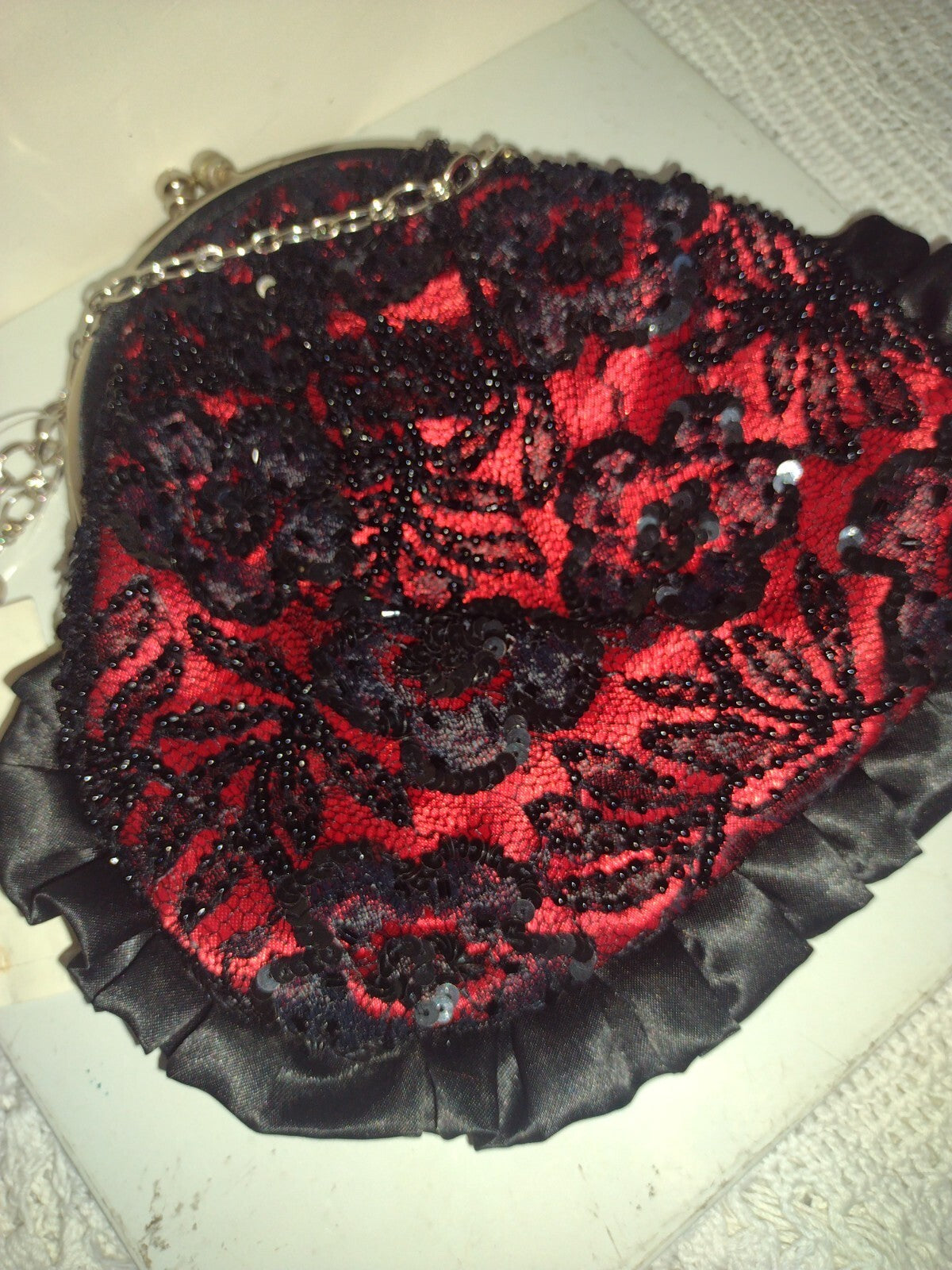 Vintage Y2K Arden B Mini Clutch Bag Romantic Goth Red Black Beaded Lace