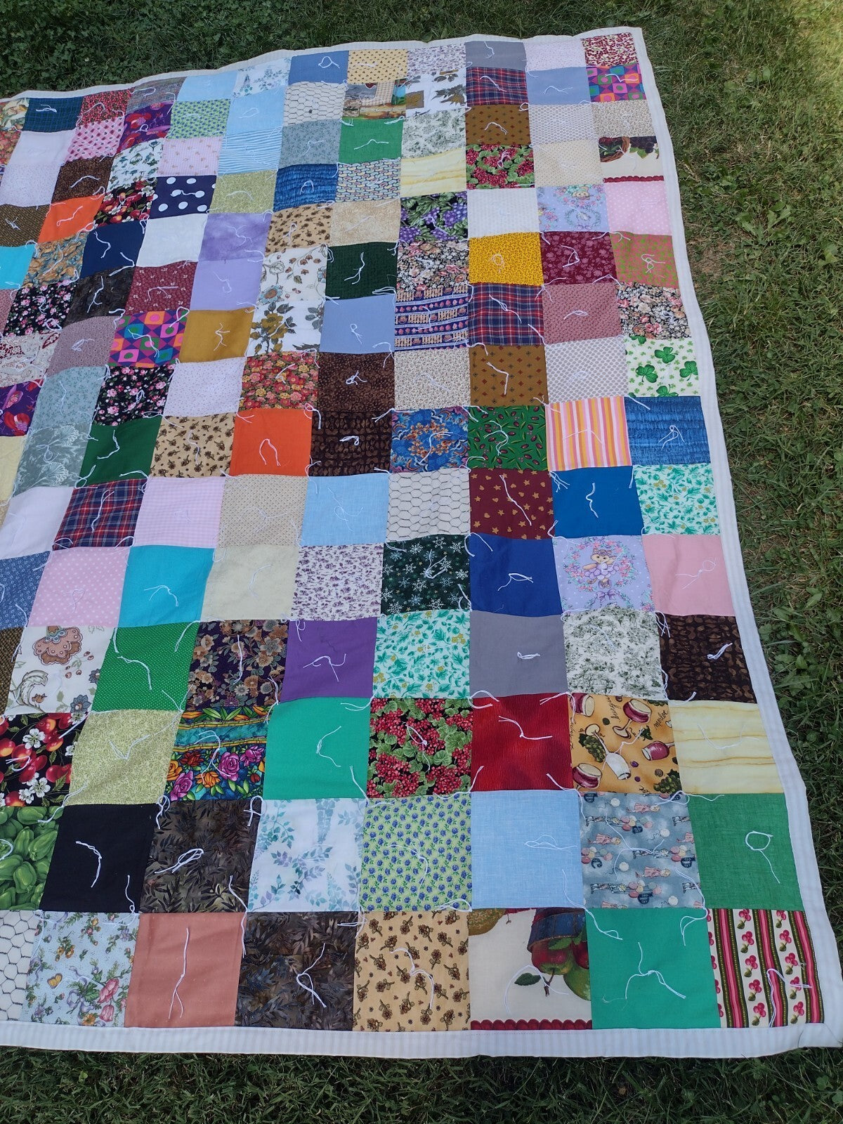 Set of 2 Handmade Quilts Twin Full Patchwork Floral Hand Tied Cottage Country
