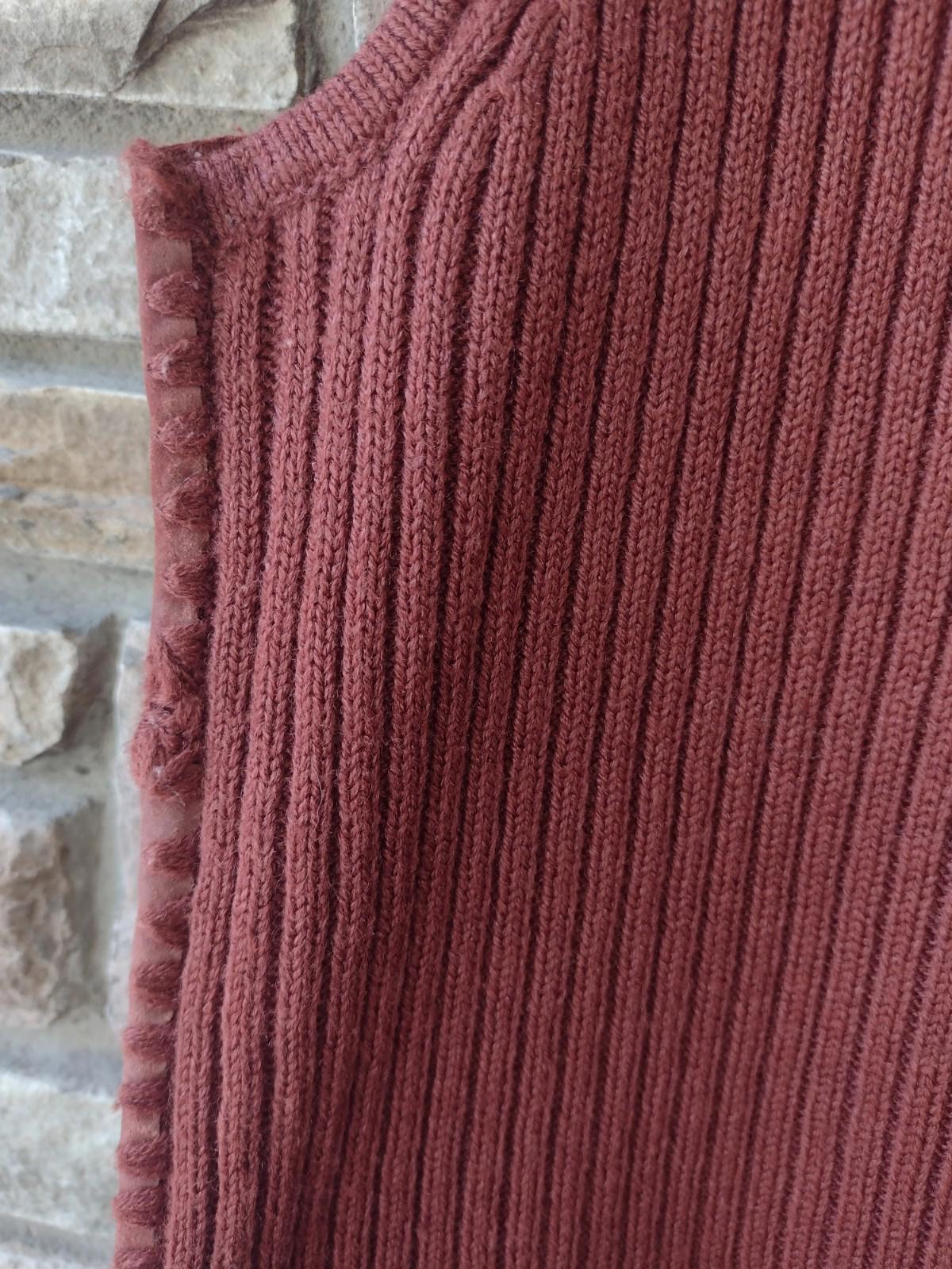 VTG Rust Knit Suede Vest XL 2-Way Zip Crochet Trim Y2K Boho Western RN63757