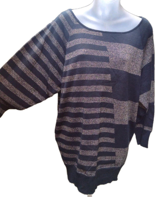 VTG 80s Belle du Jour Metallic Stripe Tunic Sweater Deadstock Acrylic L Dolman