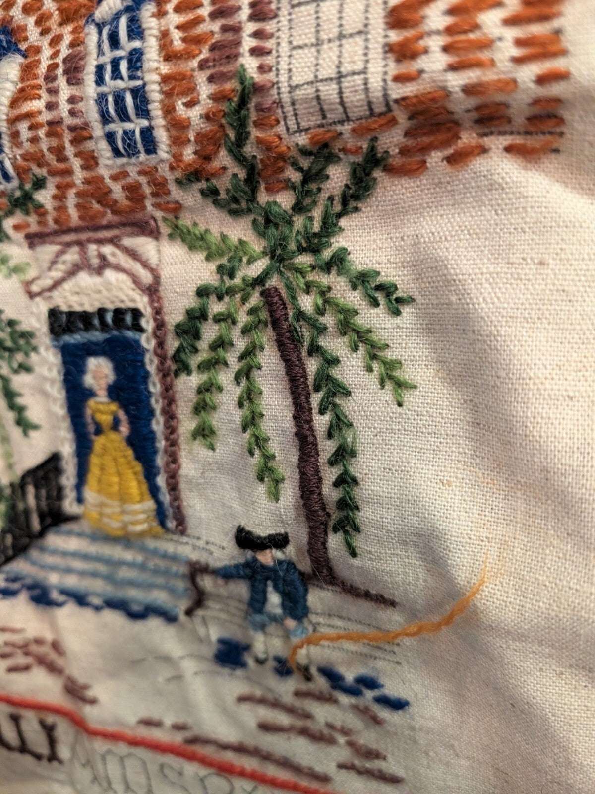 Vintage Crewel Embroidery Panel Raleigh Tavern Olde Williamsburg Unfinished