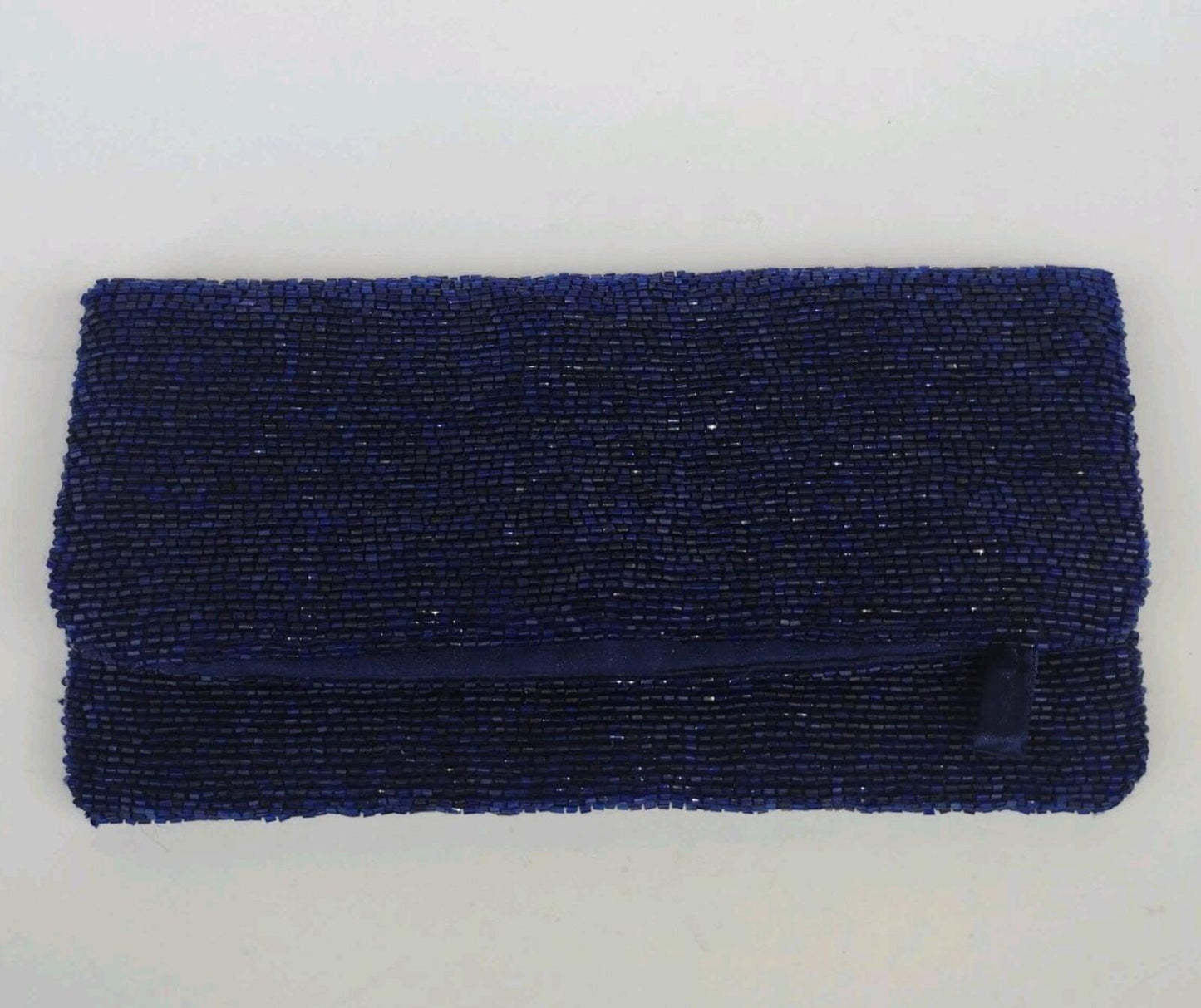 NWOT  Navy Beaded Envelope Style Clutch Extendible Royal Blue Bugle Beads