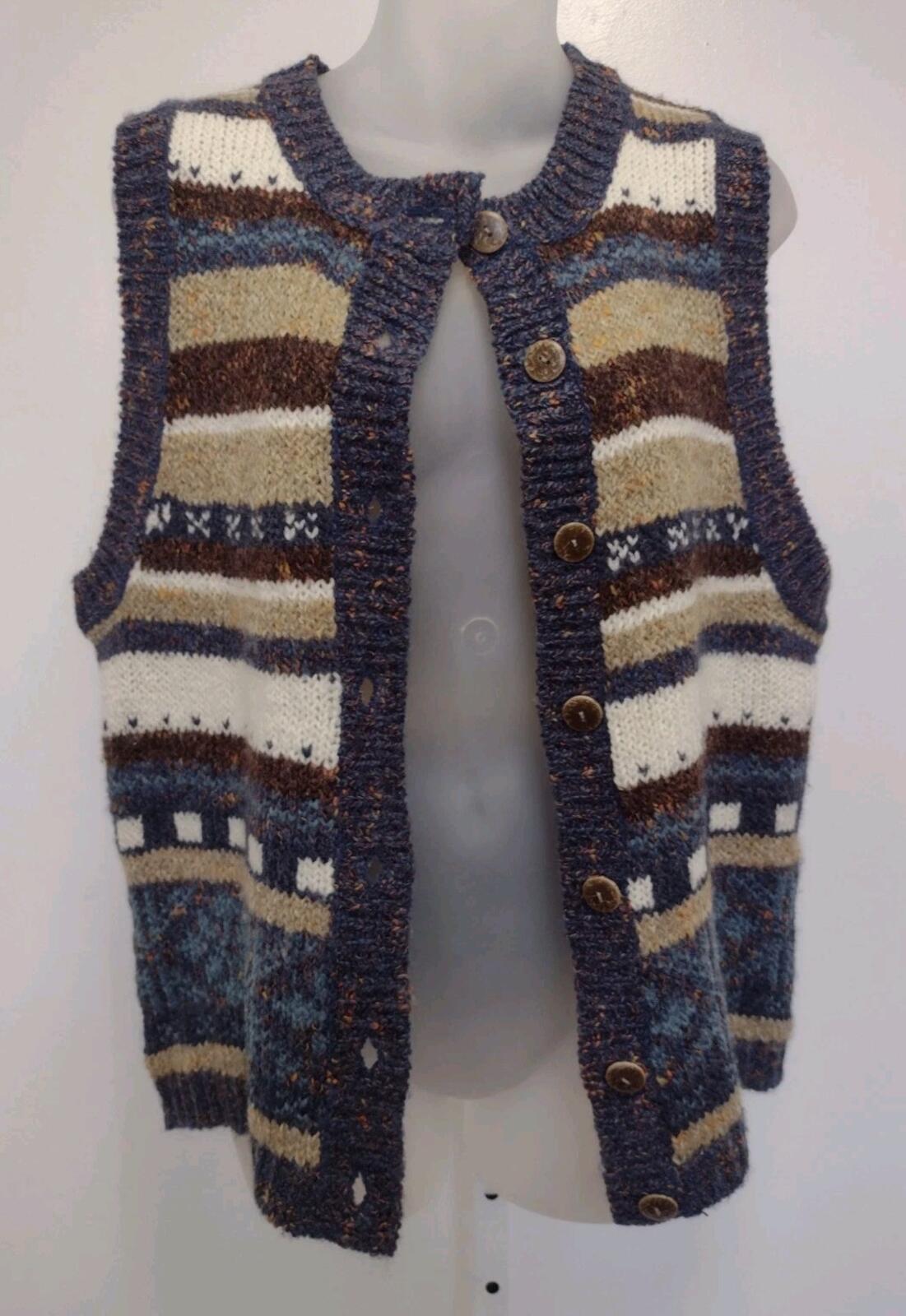 VTG St Johns Bay Wool Sweater Vest Geometric Knit Taiwan M