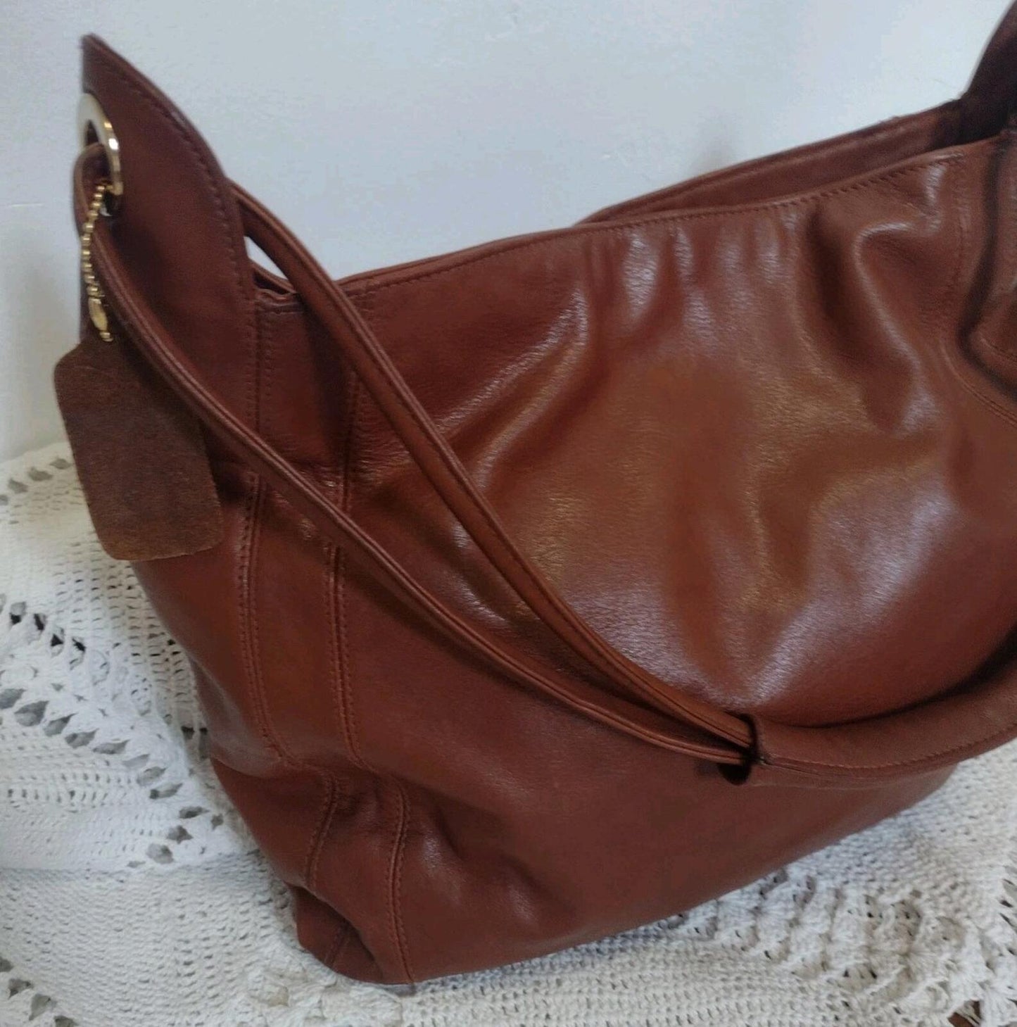 Cee Klein Genuine Leather Shoulder Bag Brown Gold Hardware Vintage Y2K