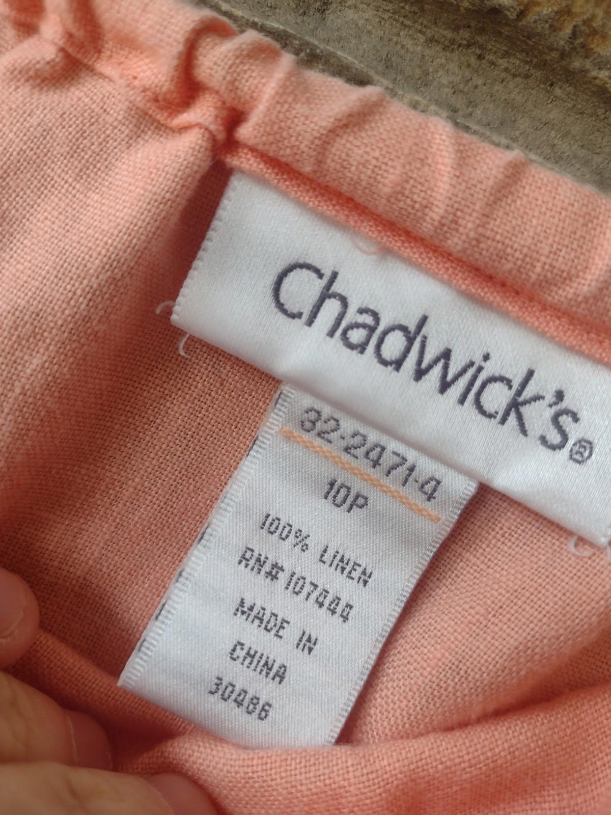Chadwicks 100% Linen Set 10P Peach Shirt Skirt Two Piece Outfit RN107444