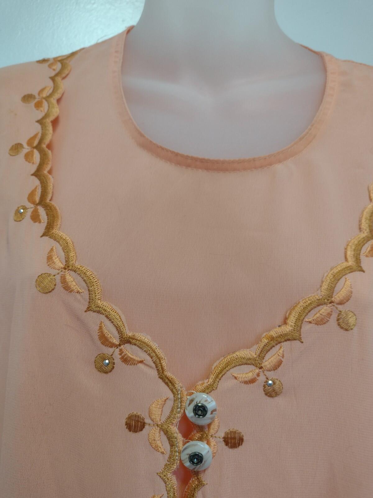 Lai Man Fashion Peach Embroidered Chiffon Tunic Dress Set XXL NWT Beaded