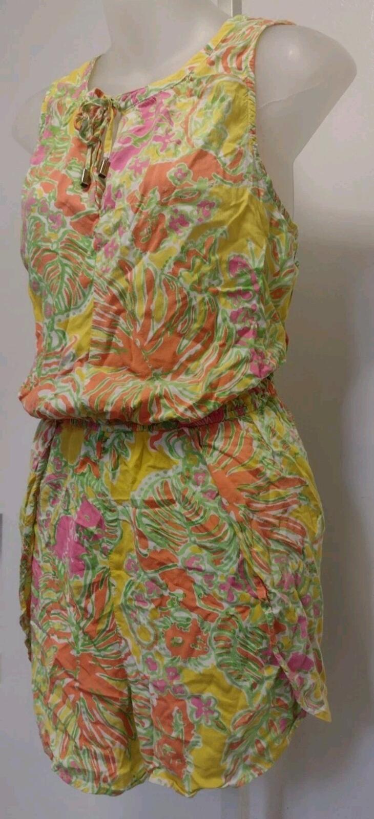 Lilly Pulitzer Target yellow pink green jungle rayon romper jumpsuit pockets XL