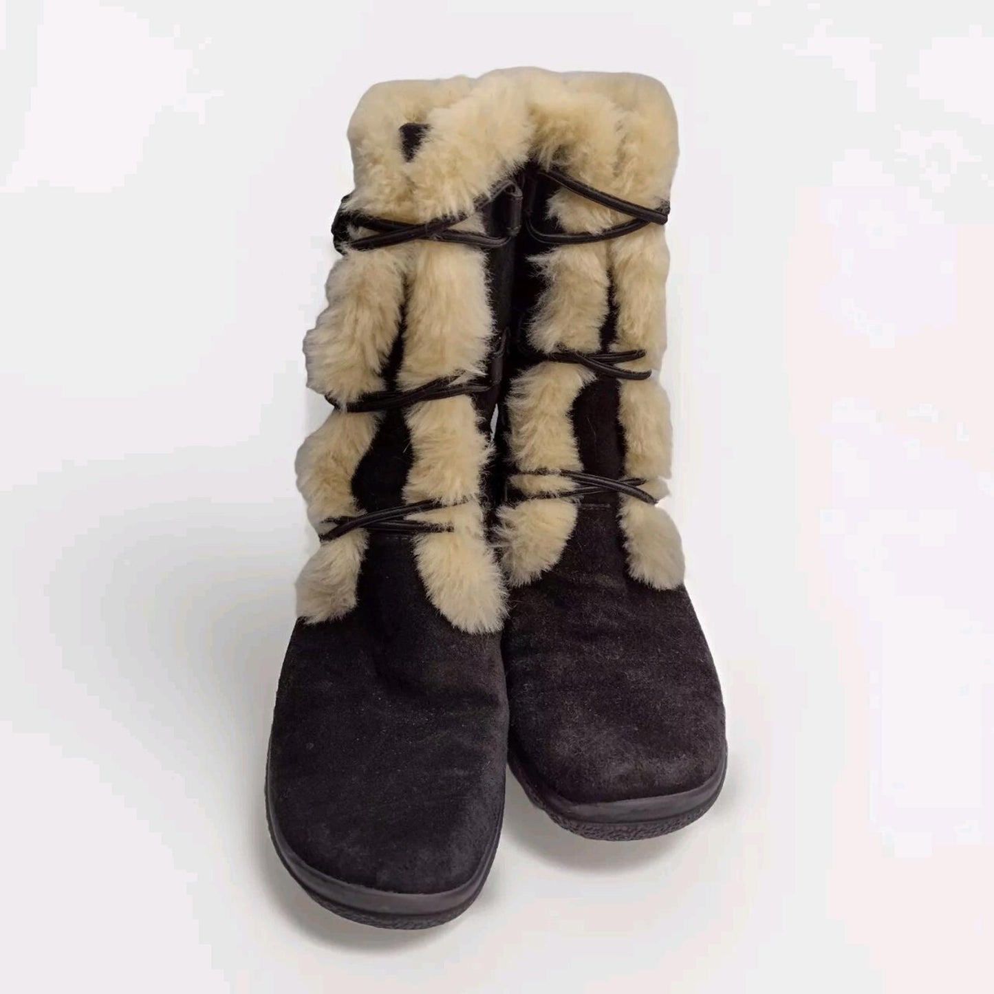Clarks Suede Boots 6.5M Black with Faux Fur Trim Comfort mid-calf , Women 6.5M
