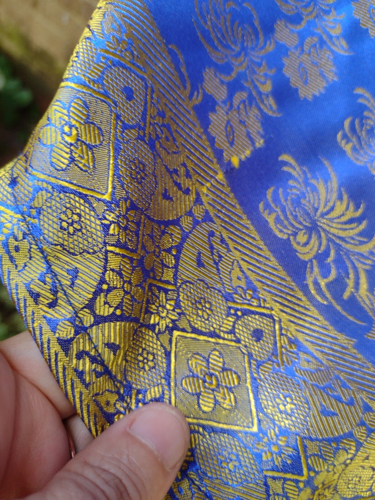 Soho Village Wear Wrap Maxi Skirt Blue Gold Floral Brocade Chinoiserie Boho M