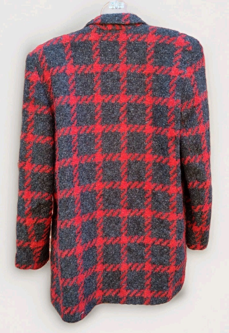 David N Tweed Blazer Jacket Vintage 80s Red Gray Houndstooth 80s Power Oversized
