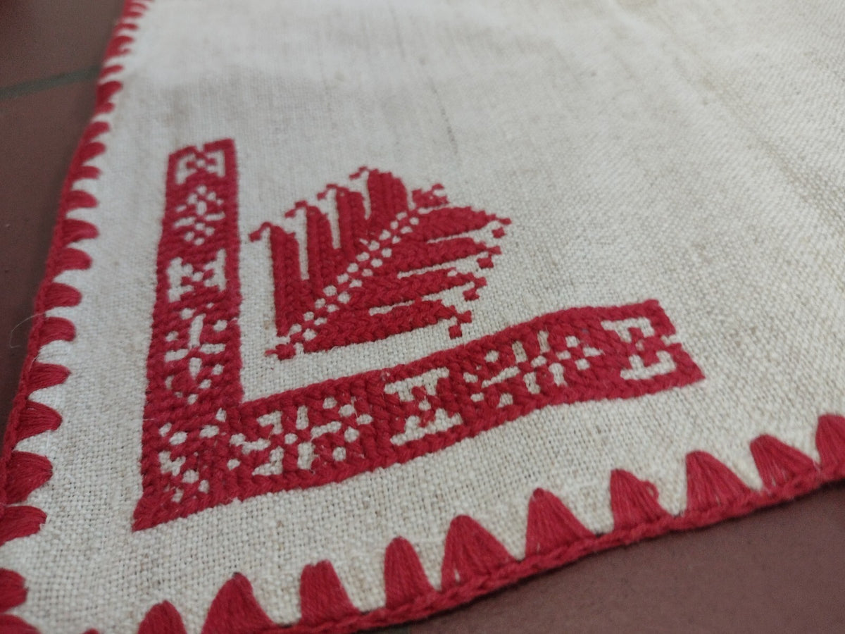 Vintage Folk Art Embroidered Linen Textile Lot Redwork Table Linens Pillow