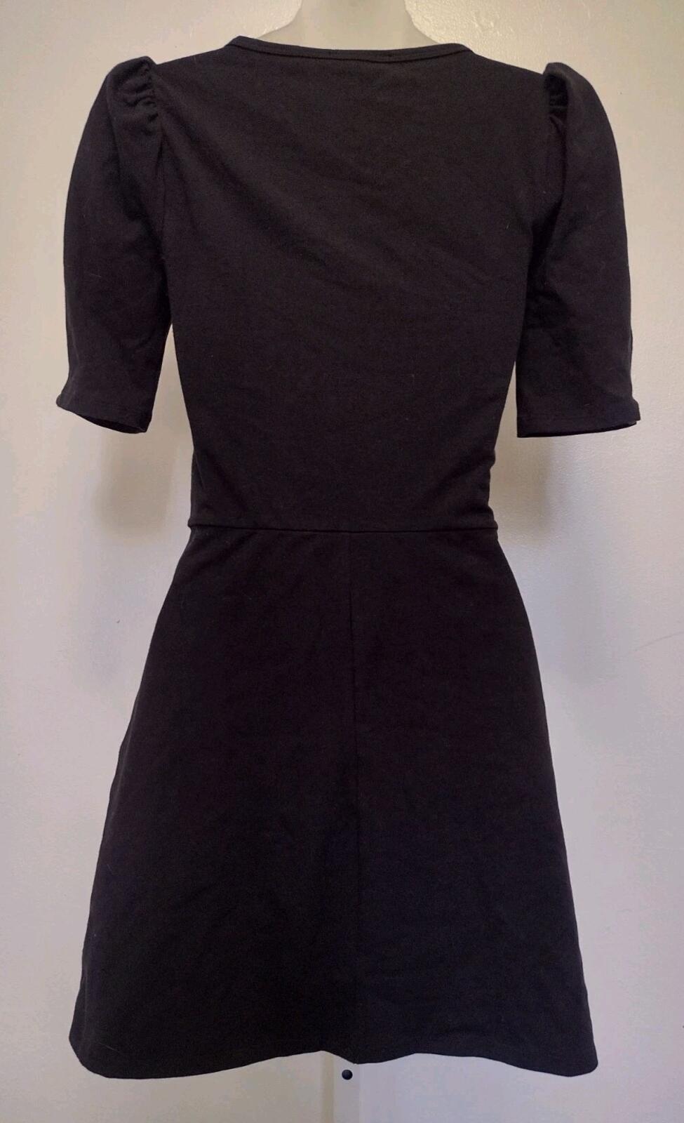 Reformation Elisha Puff Sleeve Stretch Cotton Mini Skater Dress Black Size XS