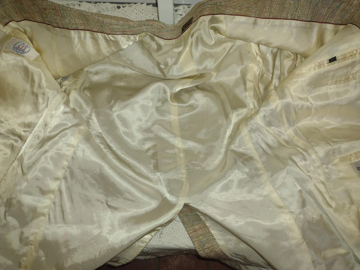 JG Hook VTG 80s Raw Silk Blazer Size 42 Made in Hungary Turquoise Beige