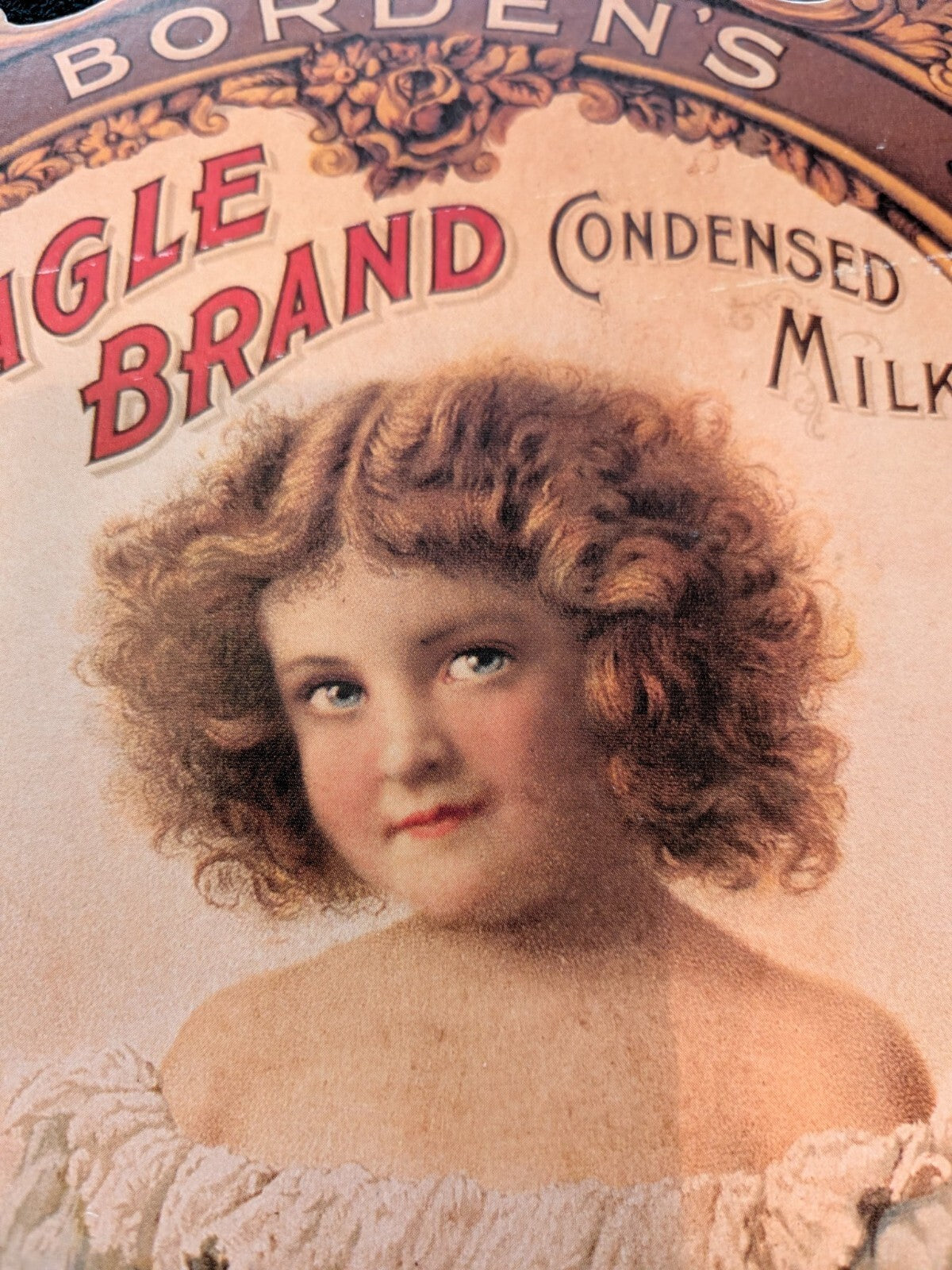 Antique 1900 Borden's Eagle Brand Condensed Milk Die Cut Cardboard Sign Girl Ad