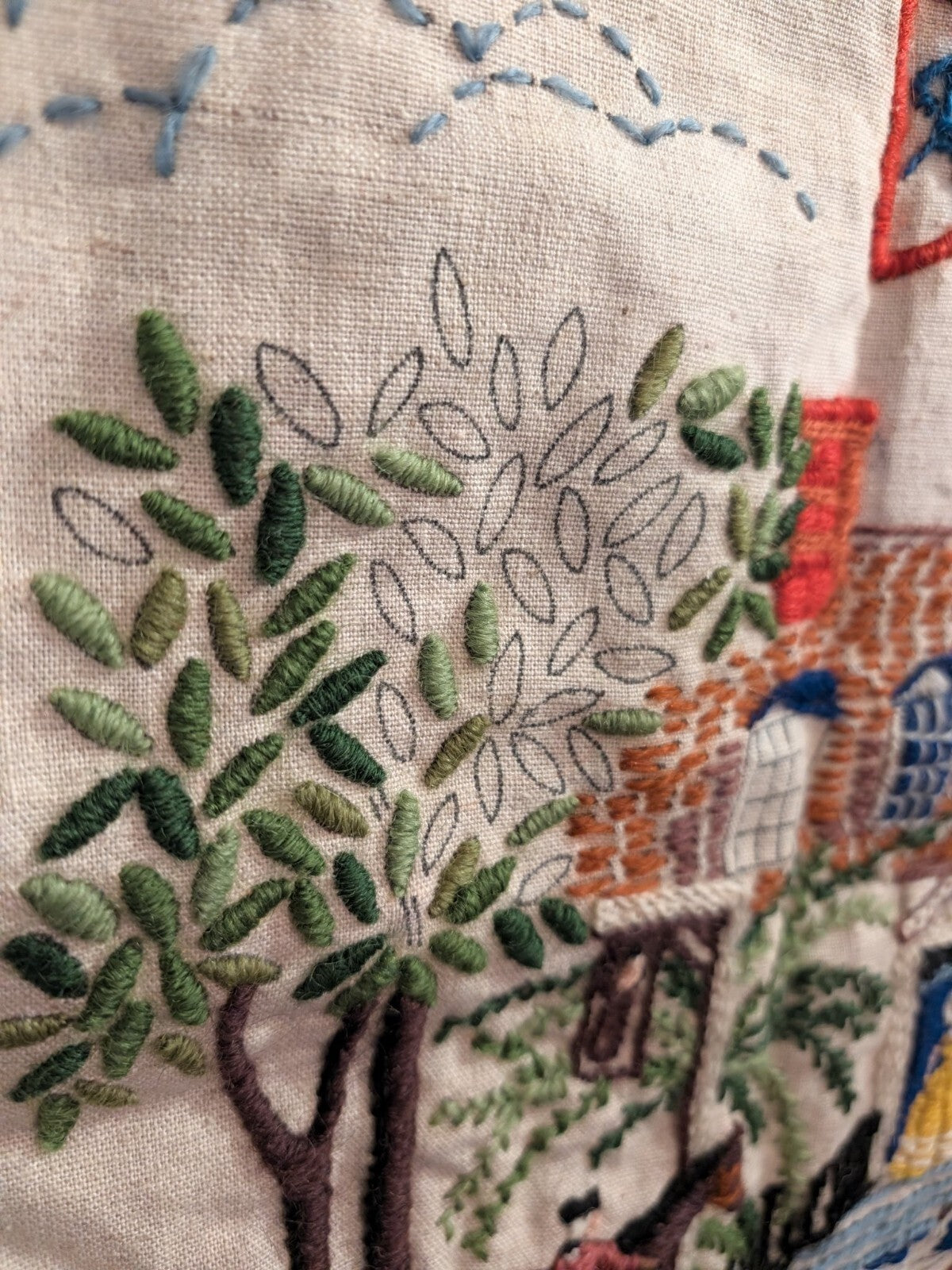 Vintage Crewel Embroidery Panel Raleigh Tavern Olde Williamsburg Unfinished